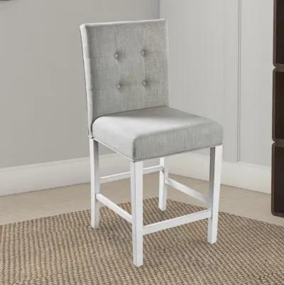 Fabric Upholstered Solid Wood Counter Height Chair, White and Gray, Pack of Two-Benzara