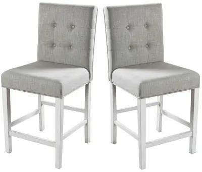 Fabric Upholstered Solid Wood Counter Height Chair, White and Gray, Pack of Two-Benzara