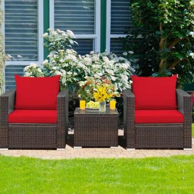 3 Pieces Patio Conversation Rattan Furniture Set with Cushion