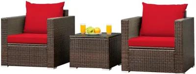 3 Pieces Patio Conversation Rattan Furniture Set with Cushion