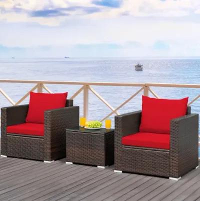 3 Pieces Patio Conversation Rattan Furniture Set with Cushion