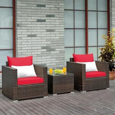 3 Pieces Patio Conversation Rattan Furniture Set with Cushion