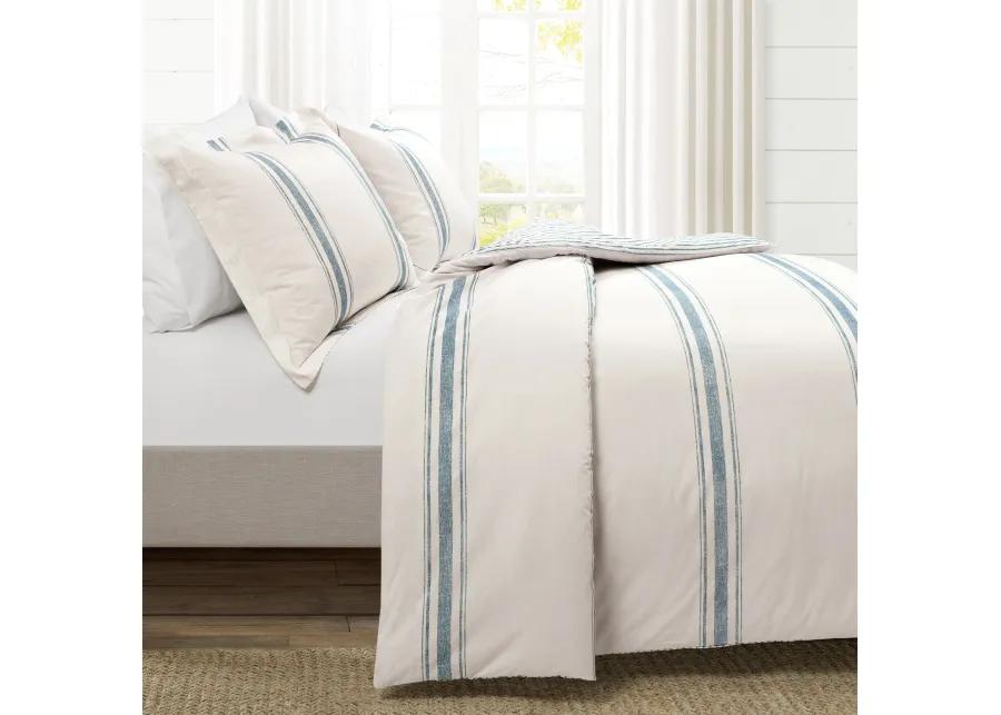 Farmhouse Stripe Cotton Duvet Cover  3Pc Set