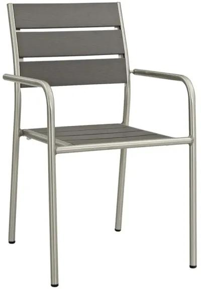 Modway EEI-3203-SLV-GRY-SET Shore Outdoor Patio Aluminum Chair, Two Dining Armchairs, Silver Gray