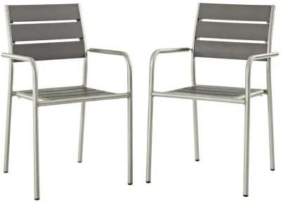 Modway EEI-3203-SLV-GRY-SET Shore Outdoor Patio Aluminum Chair, Two Dining Armchairs, Silver Gray