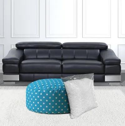 Homezia 24" Blue And White Cotton Round Polka Dots Pouf Ottoman