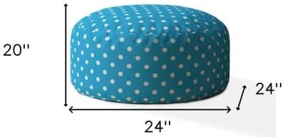 Homezia 24" Blue And White Cotton Round Polka Dots Pouf Ottoman