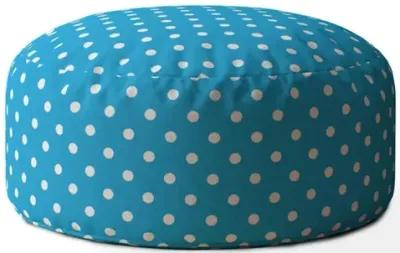 Homezia 24" Blue And White Cotton Round Polka Dots Pouf Ottoman