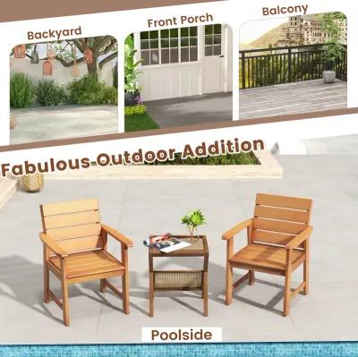 2 Piece Patio Hardwood Chair with Slatted Seat and Inclined Backrest