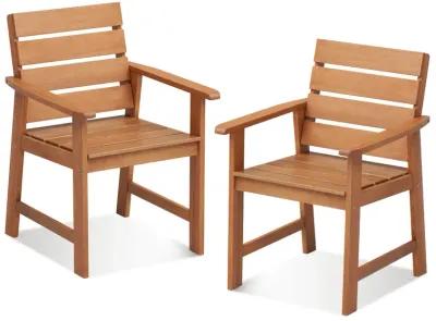 2 Piece Patio Hardwood Chair with Slatted Seat and Inclined Backrest