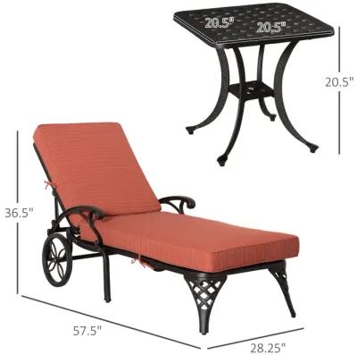 Wine Red Sun Bed: Aluminum Padded Lounge Chair with Side Table