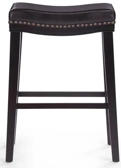 Elegant Saddle Shaped Bar Stools with Studded Cushioned Seat and Rubberwood Legs