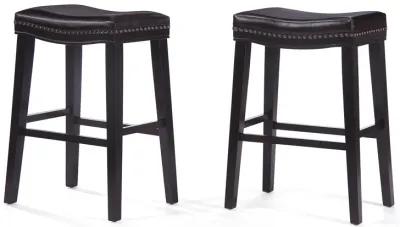 Elegant Saddle Shaped Bar Stools with Studded Cushioned Seat and Rubberwood Legs