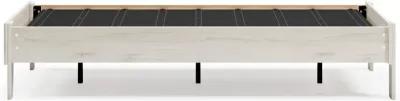 Wooden Twin Platform Bed with Grains, Off White - Benzara