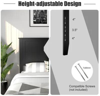 Full Wood Headboard Flat Panel with Pre-drilled Holes and Height Adjustment-Black