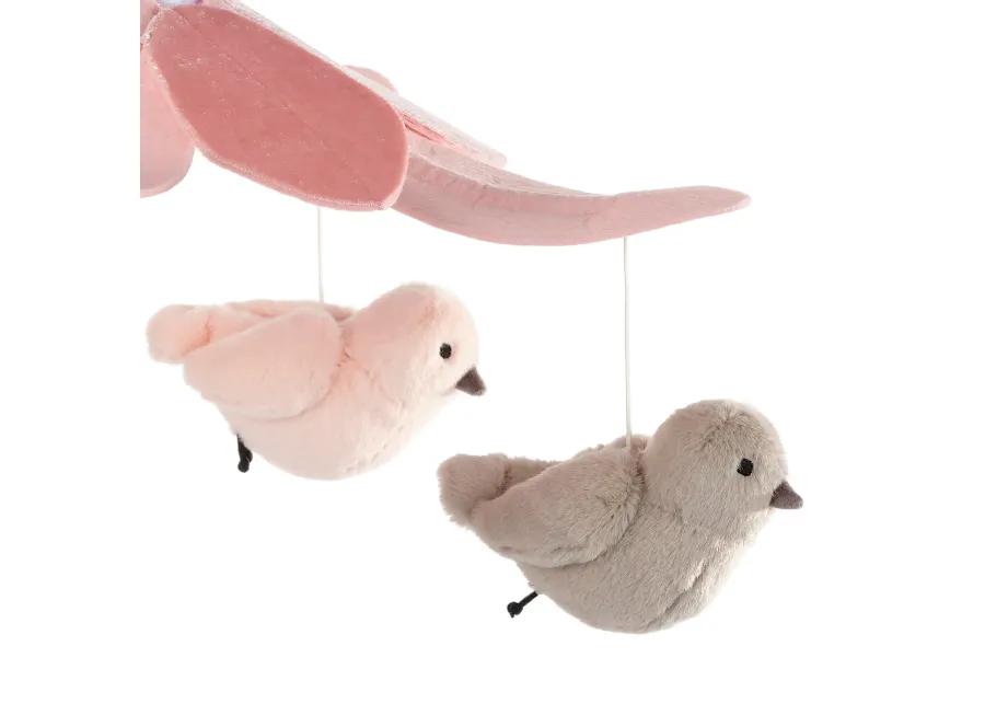 Lambs & Ivy Petals Pink/Gray Birds Musical Baby Crib Mobile Soother Toy