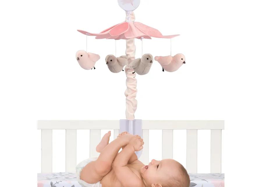 Lambs & Ivy Petals Pink/Gray Birds Musical Baby Crib Mobile Soother Toy