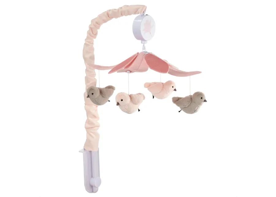 Lambs & Ivy Petals Pink/Gray Birds Musical Baby Crib Mobile Soother Toy