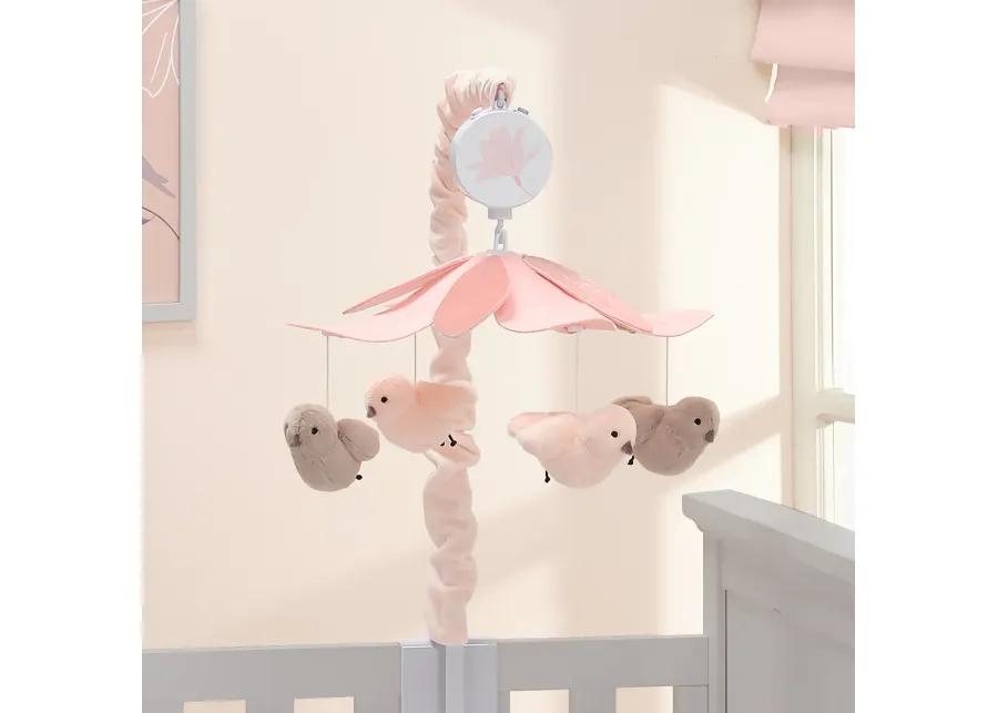 Lambs & Ivy Petals Pink/Gray Birds Musical Baby Crib Mobile Soother Toy