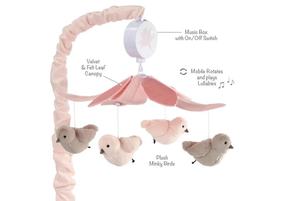 Lambs & Ivy Petals Pink/Gray Birds Musical Baby Crib Mobile Soother Toy