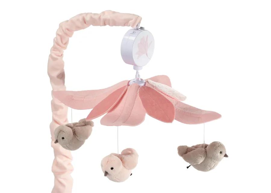 Lambs & Ivy Petals Pink/Gray Birds Musical Baby Crib Mobile Soother Toy