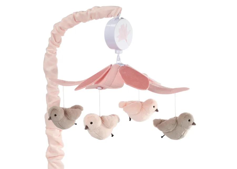 Lambs & Ivy Petals Pink/Gray Birds Musical Baby Crib Mobile Soother Toy