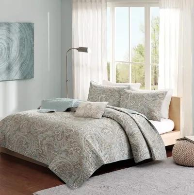 Gracie Mills Vicky 4-Piece Paisley Cotton Percale Quilt Set with Throw Pillow