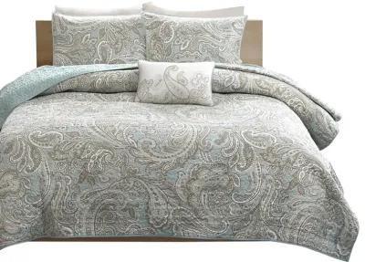 Gracie Mills Vicky 4-Piece Paisley Cotton Percale Quilt Set with Throw Pillow