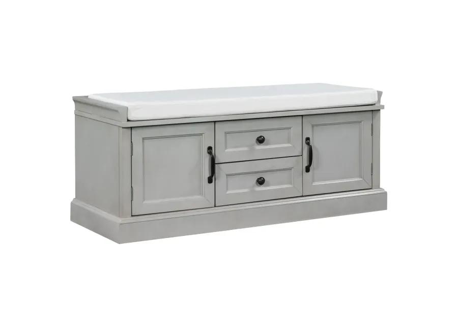 Storage Bench With 2 Drawers And 2 Cabinets, Shoe Bench With Removable Cushion For Living Room