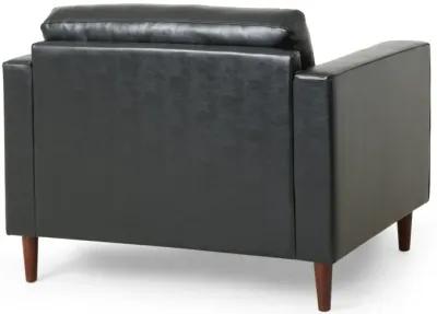 Accent Club Chair, 45 Inch Padded Seat, Birch Wood Legs, Black Faux Leather