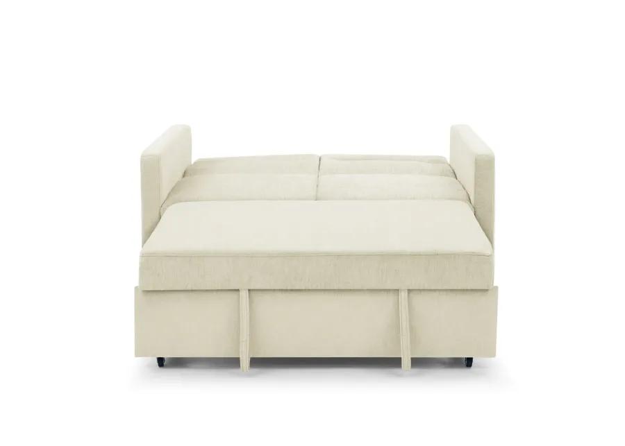 Loveseats Sofa Bed With Pull-Out Bed, Adjustable Back And Two Arm Pocket, Beige (54.5"X33" X 31.5")