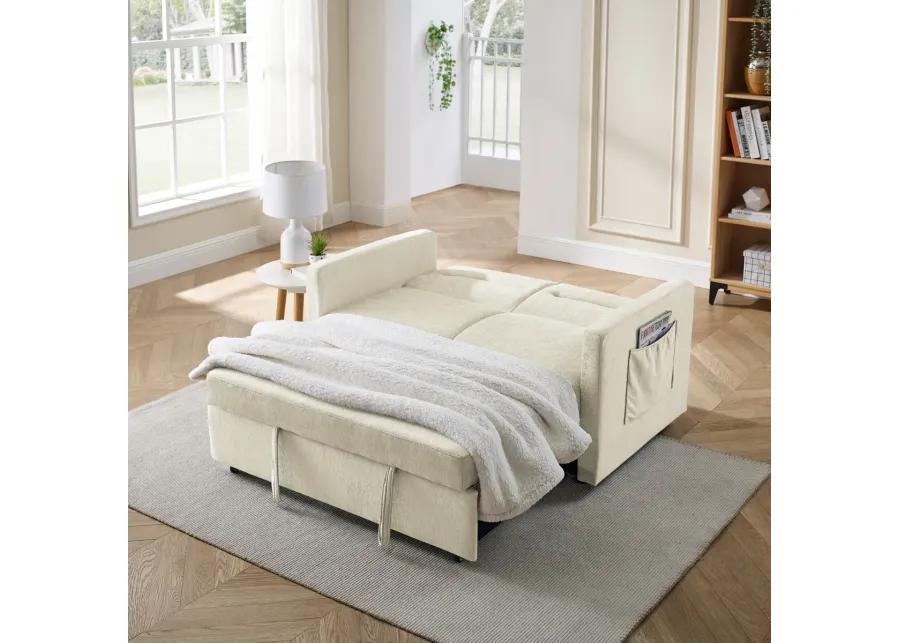 Loveseats Sofa Bed With Pull-Out Bed, Adjustable Back And Two Arm Pocket, Beige (54.5"X33" X 31.5")