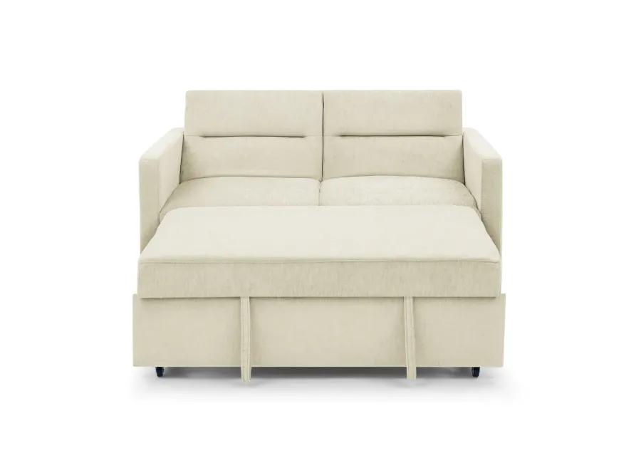 Loveseats Sofa Bed With Pull-Out Bed, Adjustable Back And Two Arm Pocket, Beige (54.5"X33" X 31.5")