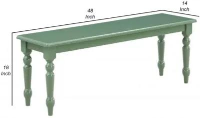 Irvin 48 Inch Modern Wood Dining Bench with Turned Legs, Equestrian Green-Benzara