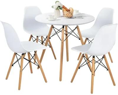 5 Pieces Table Set With Solid Wood Leg For Dining Room-White