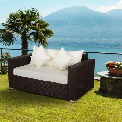 Rattan Patio Loveseat: All-Weather Seating with Cushions and Pillows