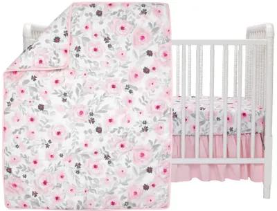 Bedtime Originals Blossom Pink Watercolor Floral 3-Piece Baby Crib Bedding Set