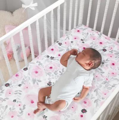 Bedtime Originals Blossom Pink Watercolor Floral 3-Piece Baby Crib Bedding Set