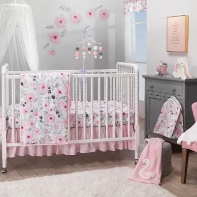 Bedtime Originals Blossom Pink Watercolor Floral 3-Piece Baby Crib Bedding Set