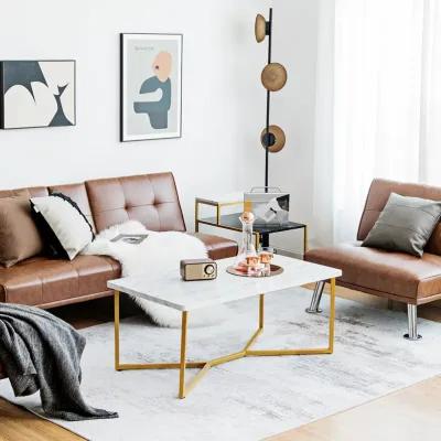 White Faux Marble Coffee Table with Gold Finished Metal Frame