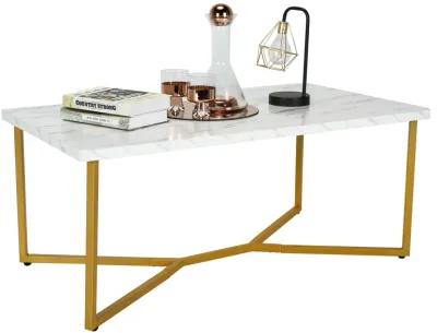 White Faux Marble Coffee Table with Gold Finished Metal Frame