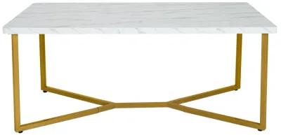 White Faux Marble Coffee Table with Gold Finished Metal Frame