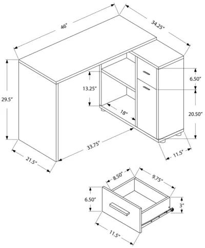 Monarch Specialties I 7349 Computer Desk, Home Office, Corner, Storage Drawers, 46"L, L Shape, Work, Laptop, Laminate, Brown, Contemporary, Modern