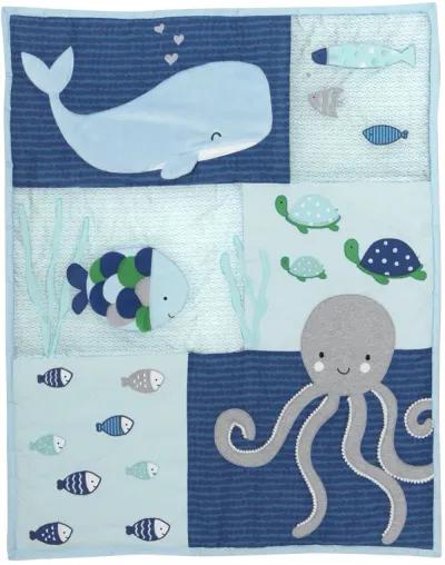 Lambs & Ivy Oceania 6-Piece Baby Crib Bedding Set - Blue Ocean, Nautical, Aquatic, Whale, Octopus Theme