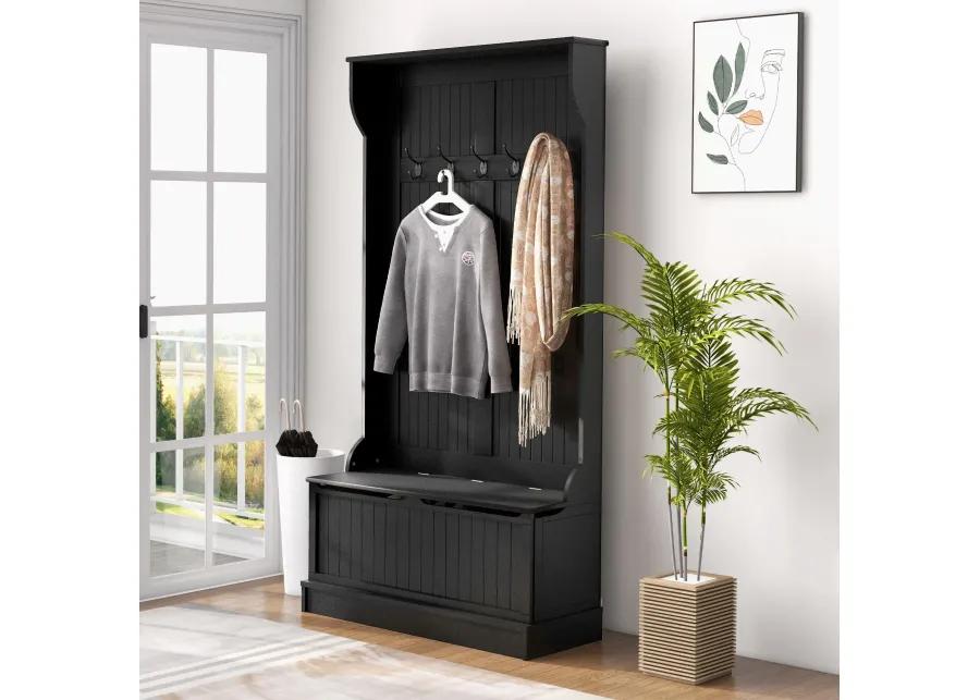 3-In-1 Entryway Bench: Coat Rack, Shoe Storage, 5 Hooks