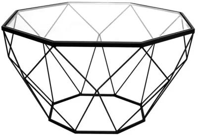 LeisureMod Malibu Large Modern Octagon Glass Top Coffee Table With Geometric Base