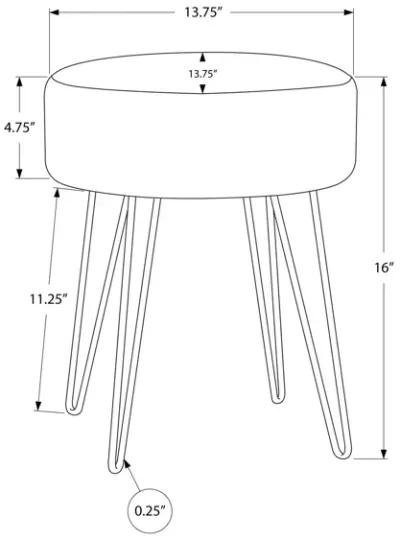 Monarch Specialties I 9000 Ottoman, Pouf, Footrest, Foot Stool, 14" Round, Fabric, Metal Legs, Contemporary, Modern