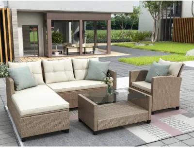 Outdoor, Patio Furniture Sets, 4 Piece Conversation Set Wicker Rattan Sectional Sofa