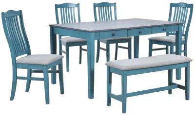 Mid-Century 6-Piece Wood Dining Table Set, Kitchen Table Set With Drawer, Upholstered Chairs