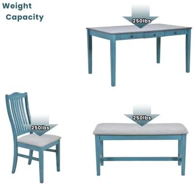 Mid-Century 6-Piece Wood Dining Table Set, Kitchen Table Set With Drawer, Upholstered Chairs